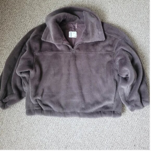 Free People NWT Alpine Faux Fur Half Zip Jumper Nordic Brown Pullover size S - Picture 2 of 5